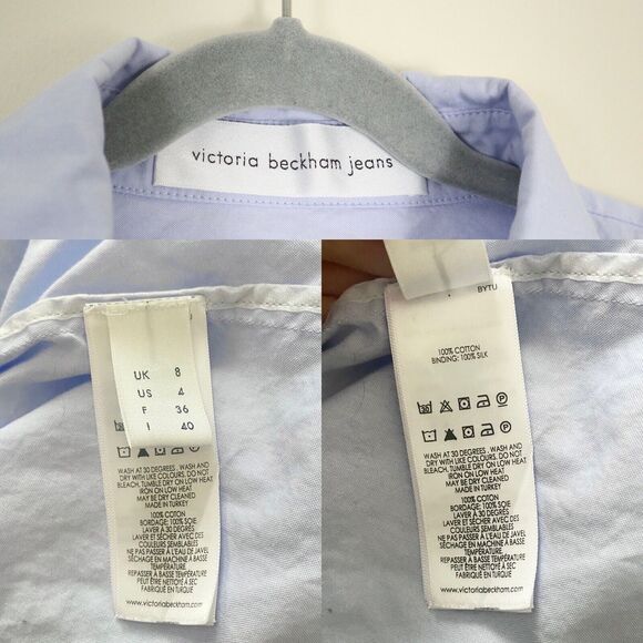 Victoria Beckham Size 4 Short Sleeve Button Down Shirt Light Blue Twill Pocket - Picture 3 of 12